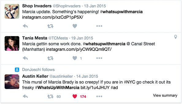 Snickers Super Bowl Campaign tweets #whatsupwithmarcia