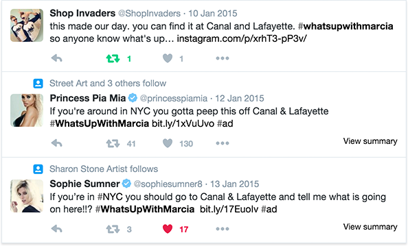 #whatsupwithmarcia tweets for Snickers' Super Bowl campaign