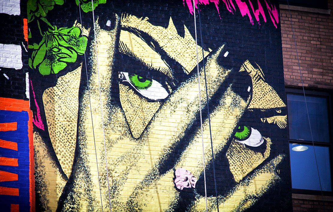 Detail of Faile's mural at the Plant