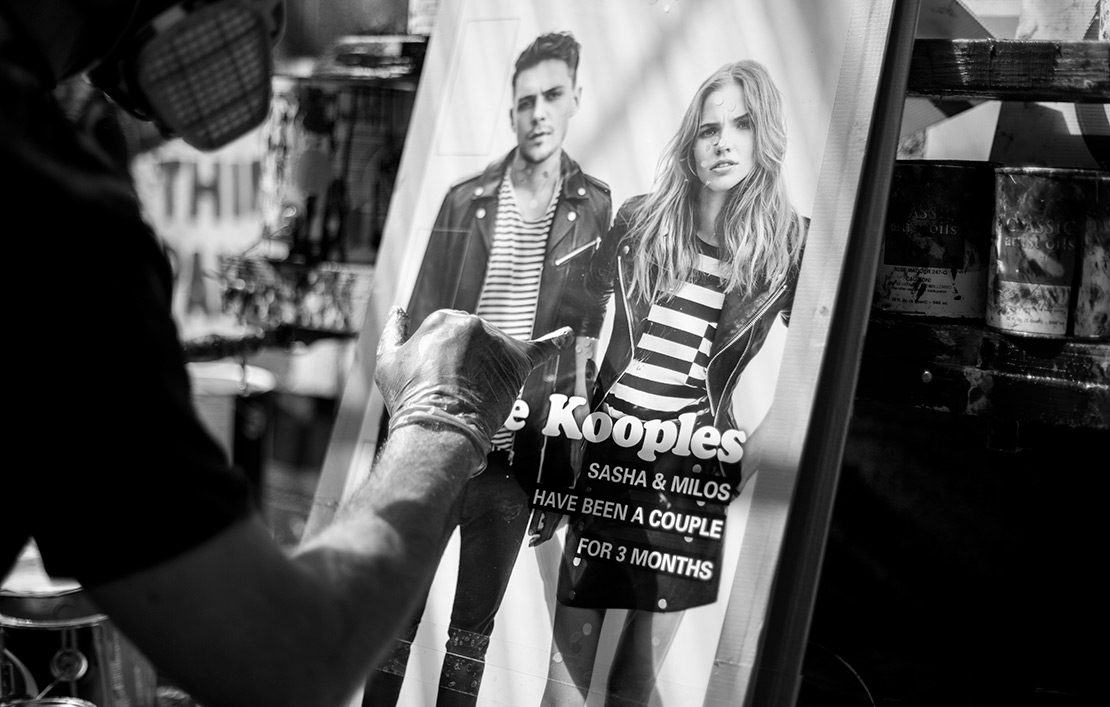 Matching paint for the Kooples mural in SoHo