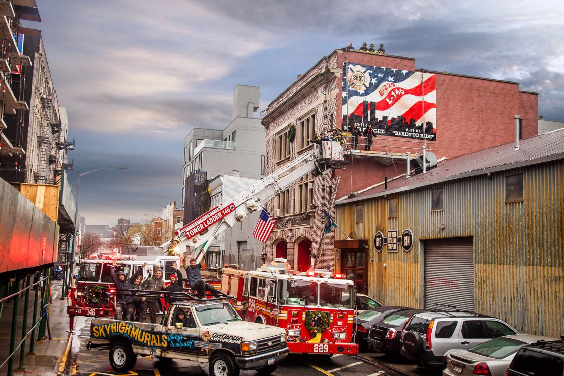 Firefighters and Colossal painters at the Richardson Street Firehouse