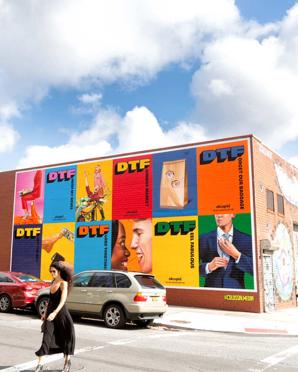 Outdoor advertisement for OkCupid painted by Colossal